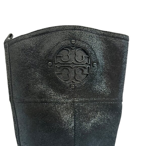 Tory Burch Kiernan Black Caviar Tumbled Leather Tall Riding Boots Size 9 Women's - Picture 6 of 13
